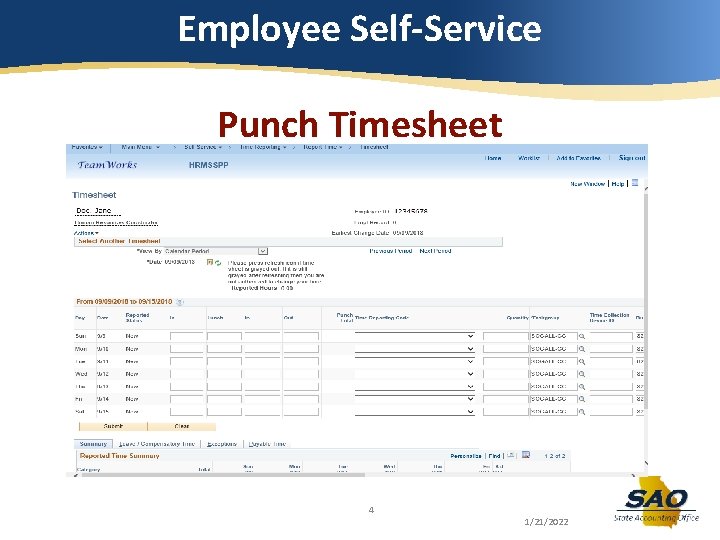 Employee Self-Service Punch Timesheet 4 1/21/2022 Employee Self-Service Punch Timesheet 4 1/21/2022