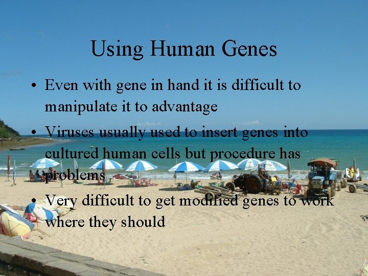 Using Human Genes • Even with gene in hand it is difficult to manipulate