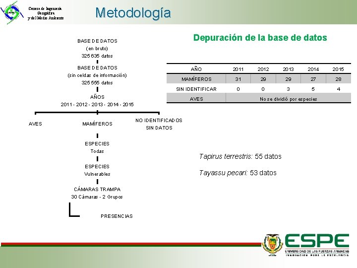 Carrera de Ingeniería Geográfica y del Medio Ambiente Metodología Depuración de la base de