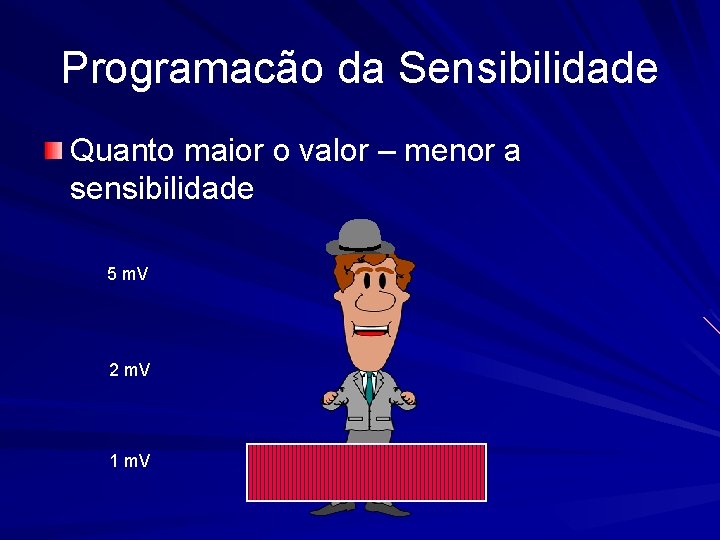 Programacão da Sensibilidade Quanto maior o valor – menor a sensibilidade 5 m. V