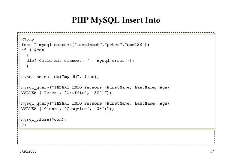 PHP My. SQL Insert Into 1/20/2022 17 