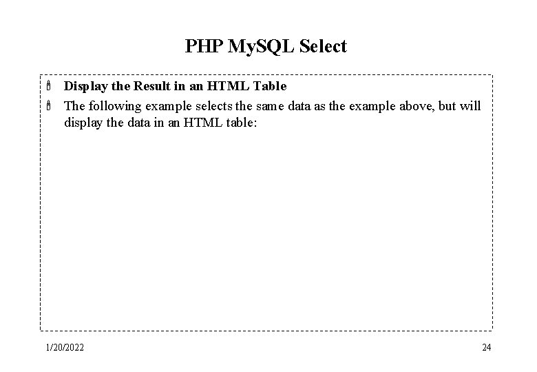 PHP My. SQL Select ' Display the Result in an HTML Table ' The
