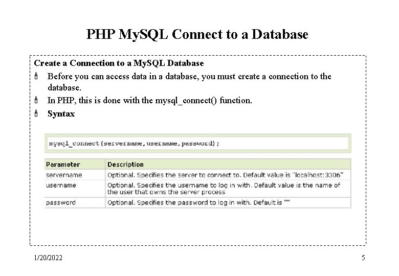 PHP My. SQL Connect to a Database Create a Connection to a My. SQL