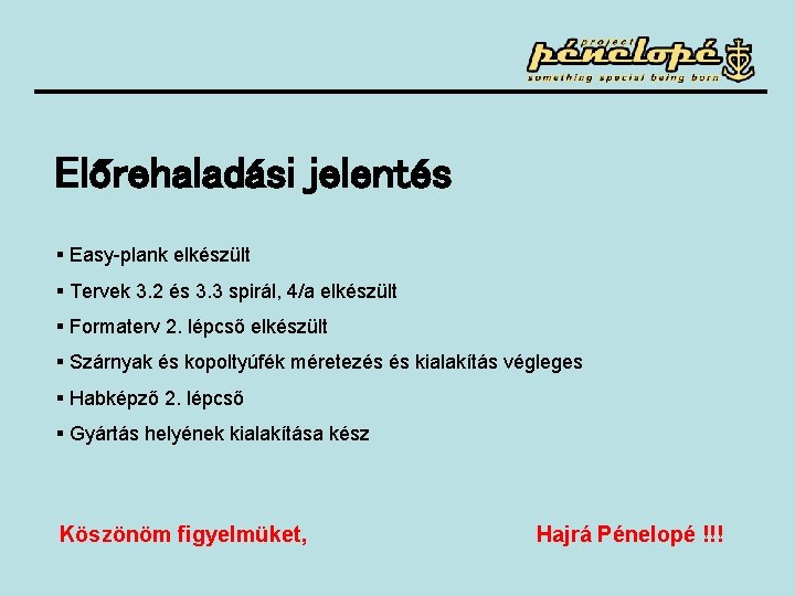 Előrehaladási jelentés § Easy-plank elkészült § Tervek 3. 2 és 3. 3 spirál, 4/a