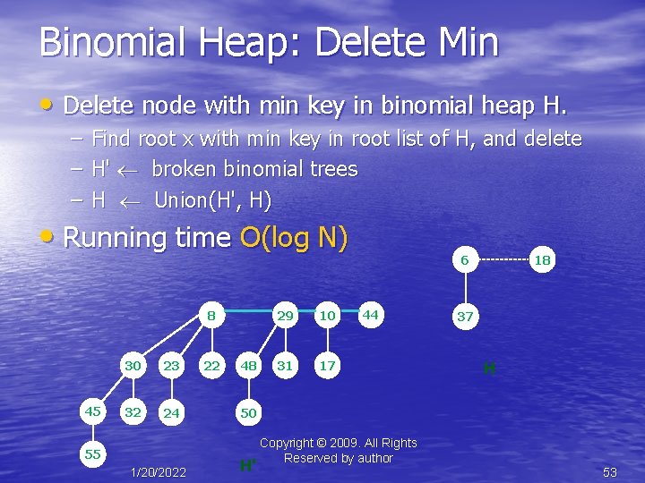 Binomial Heap: Delete Min • Delete node with min key in binomial heap H.