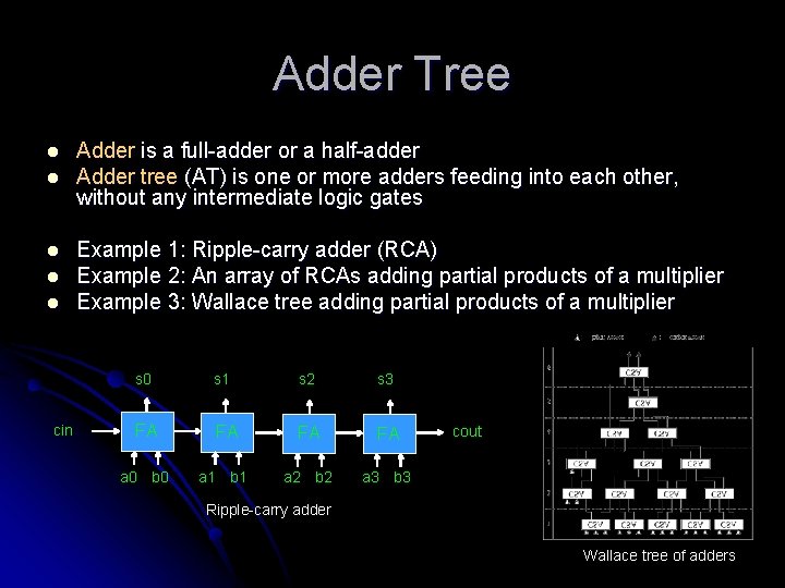 Adder Tree l l l cin Adder is a full-adder or a half-adder Adder