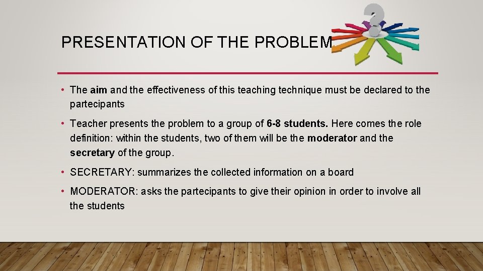 PRESENTATION OF THE PROBLEM • The aim and the effectiveness of this teaching technique
