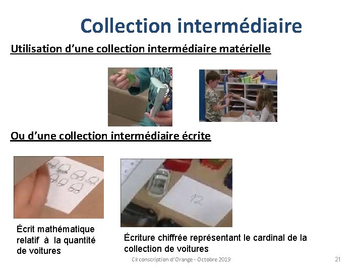 Collection intermédiaire Utilisation d’une collection intermédiaire matérielle Ou d’une collection intermédiaire écrite Écrit mathématique