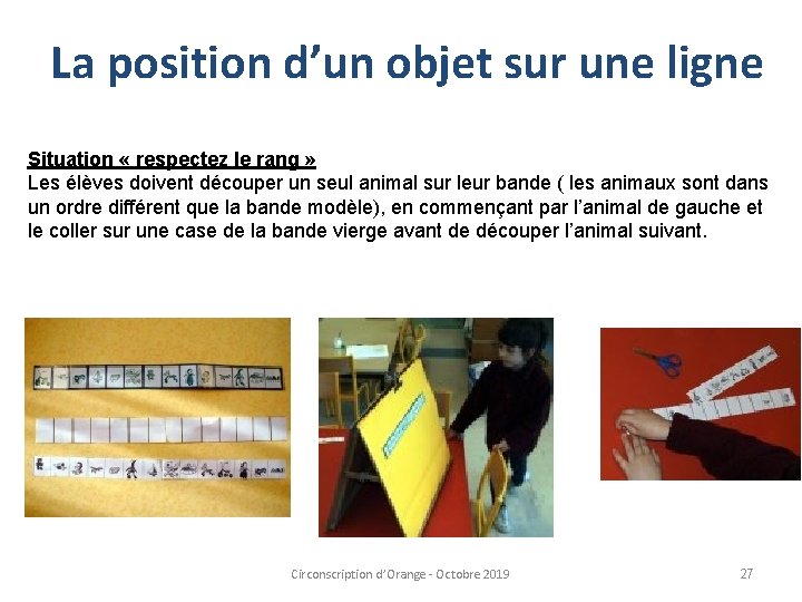 La position d’un objet sur une ligne Situation « respectez le rang » Les