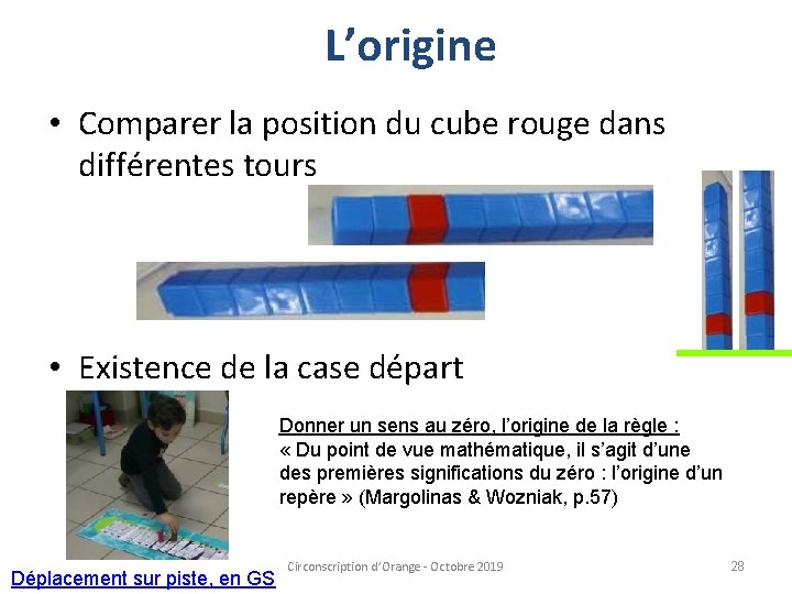 L’origine • Comparer la position du cube rouge dans différentes tours • Existence de