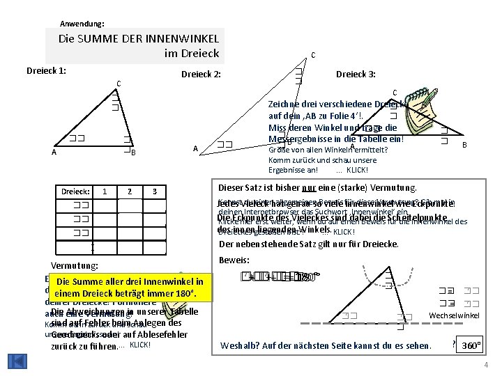 Anwendung: Die SUMME DER INNENWINKEL im Dreieck 1: C � � Dreieck 2: C