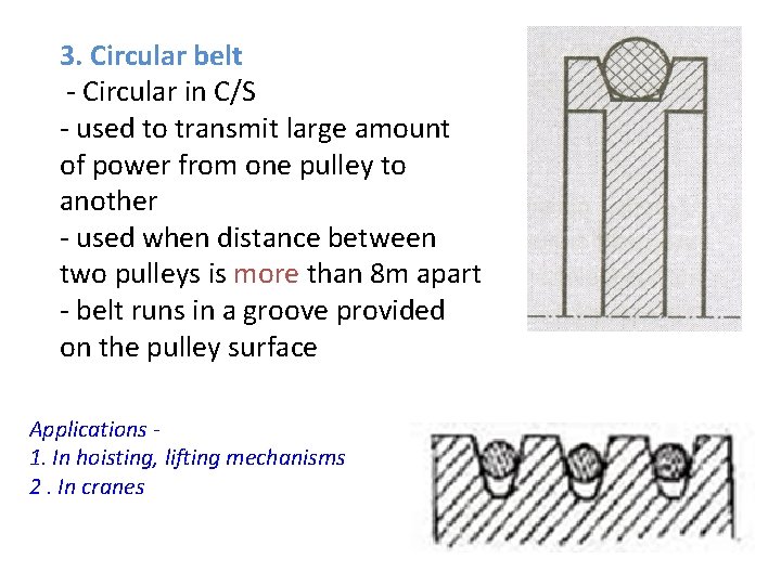 3. Circular belt - Circular in C/S - used to transmit large amount of