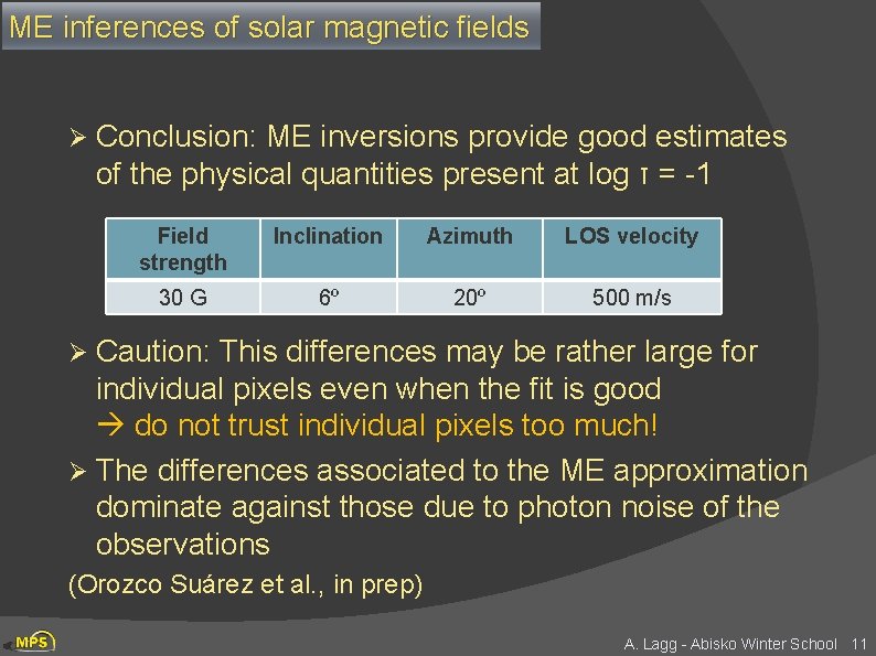 ME inferences of solar magnetic fields Ø Conclusion: ME inversions provide good estimates of
