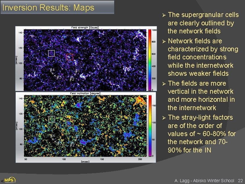Inversion Results: Maps Ø Ø The supergranular cells are clearly outlined by the network