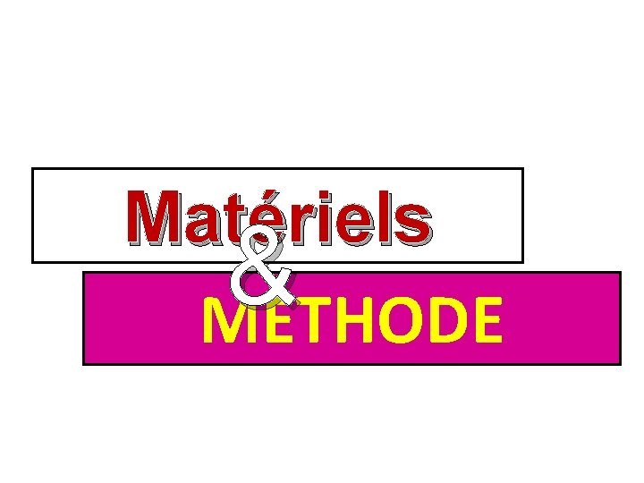 Matériels & METHODE 
