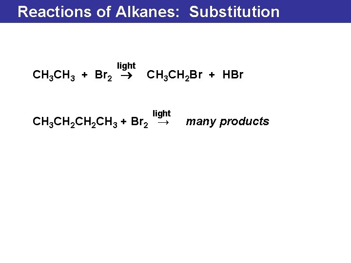 Reactions of Alkanes: Substitution light CH 3 + Br 2 ® CH 3 CH