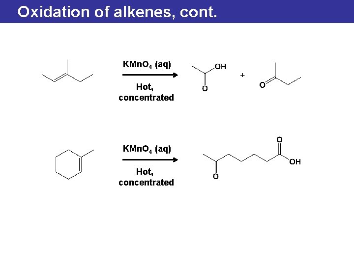 Oxidation of alkenes, cont. KMn. O 4 (aq) Hot, concentrated 