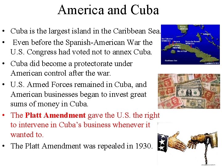 America and Cuba • Cuba is the largest island in the Caribbean Sea. • America and Cuba • Cuba is the largest island in the Caribbean Sea. •