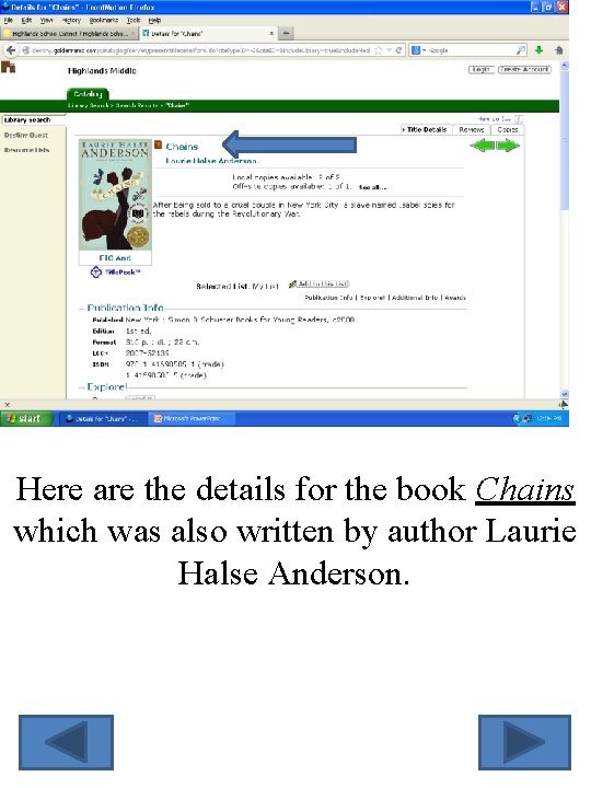 Here are the details for the book Chains which was also written by author