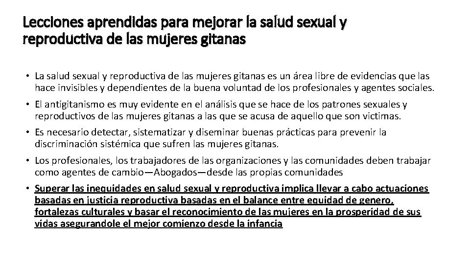 Lecciones aprendidas para mejorar la salud sexual y reproductiva de las mujeres gitanas •