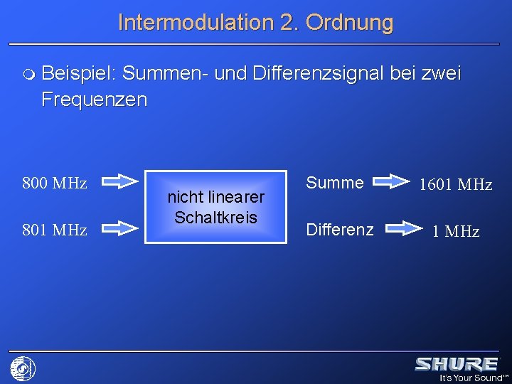 Intermodulation 2. Ordnung m Beispiel: Summen- und Differenzsignal bei zwei Frequenzen 800 MHz 801