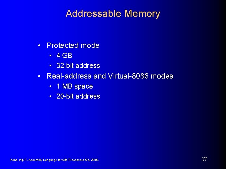 Addressable Memory • Protected mode • 4 GB • 32 -bit address • Real-address