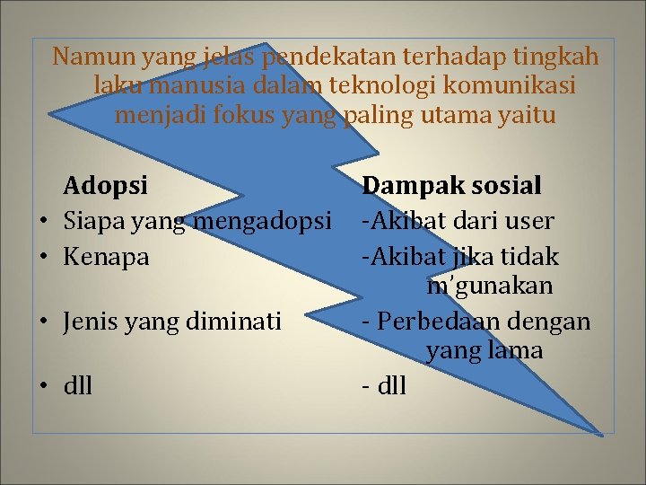 Namun yang jelas pendekatan terhadap tingkah laku manusia dalam teknologi komunikasi menjadi fokus yang