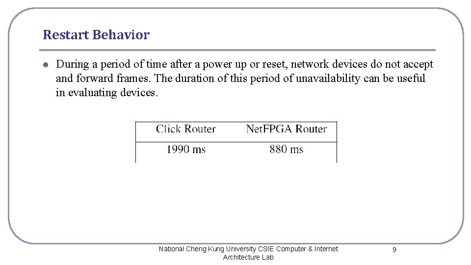 Restart Behavior l During a period of time after a power up or reset,