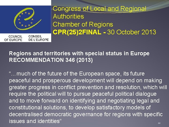 Congress of Local and Regional Authorities Chamber of Regions CPR(25)2 FINAL - 30 October