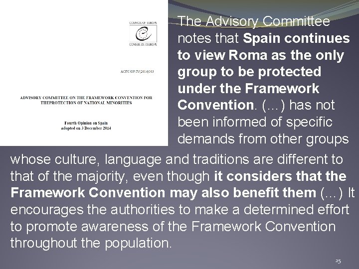 The Advisory Committee notes that Spain continues to view Roma as the only group