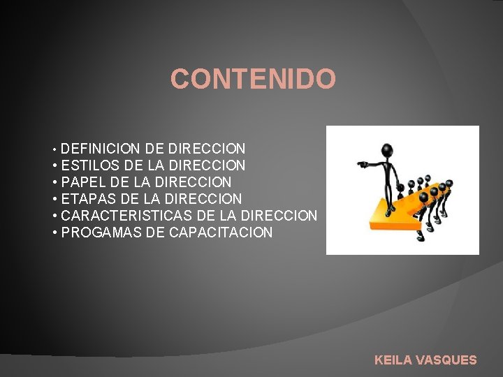 CONTENIDO • DEFINICION DE DIRECCION • ESTILOS DE LA DIRECCION • PAPEL DE LA