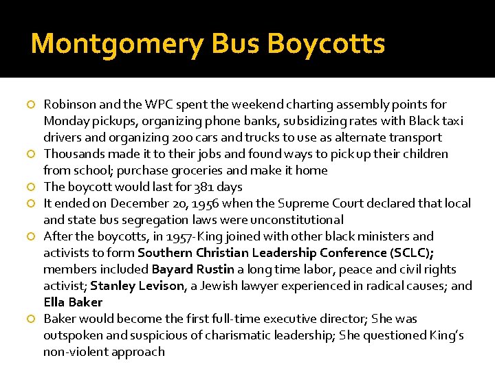 Montgomery Bus Boycotts Robinson and the WPC spent the weekend charting assembly points for