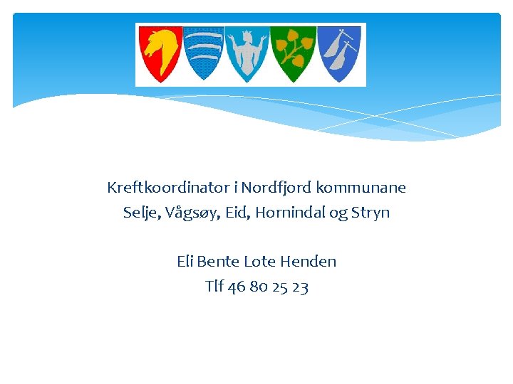 Kreftkoordinator i Nordfjord kommunane Selje, Vågsøy, Eid, Hornindal og Stryn Eli Bente Lote Henden