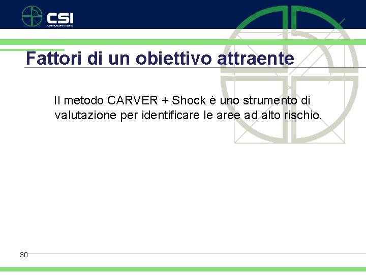 Fattori di un obiettivo attraente Il metodo CARVER + Shock è uno strumento di