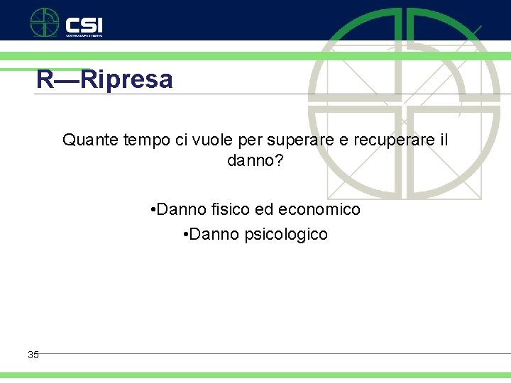 R—Ripresa Quante tempo ci vuole per superare e recuperare il danno? • Danno fisico