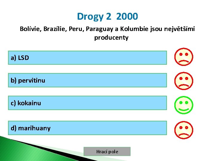 Drogy 2 2000 Bolívie, Brazílie, Peru, Paraguay a Kolumbie jsou největšími producenty a) LSD