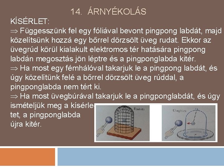 14. ÁRNYÉKOLÁS KÍSÉRLET: Függesszünk fel egy fóliával bevont pingpong labdát, majd közelítsünk hozzá egy