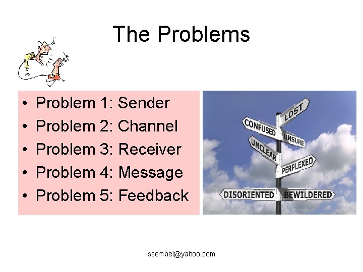 The Problems • • • Problem 1: Sender Problem 2: Channel Problem 3: Receiver