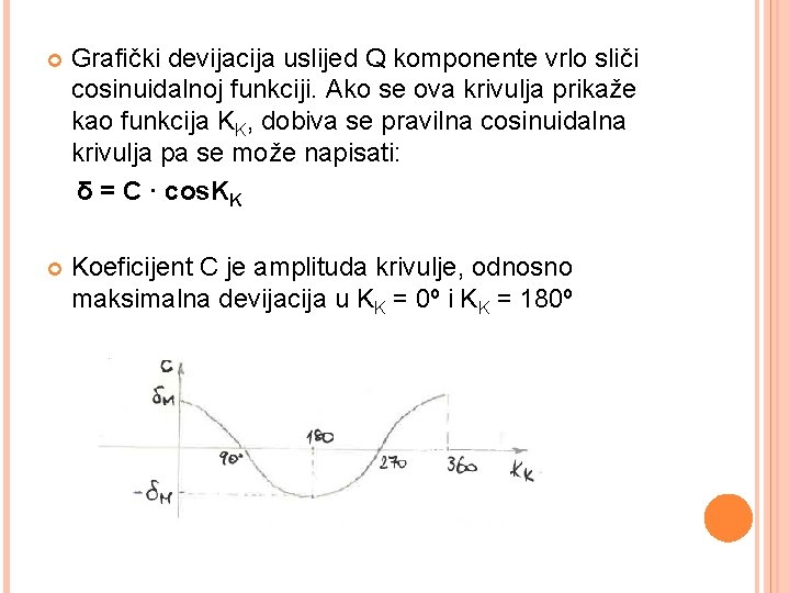  Grafički devijacija uslijed Q komponente vrlo sliči cosinuidalnoj funkciji. Ako se ova krivulja