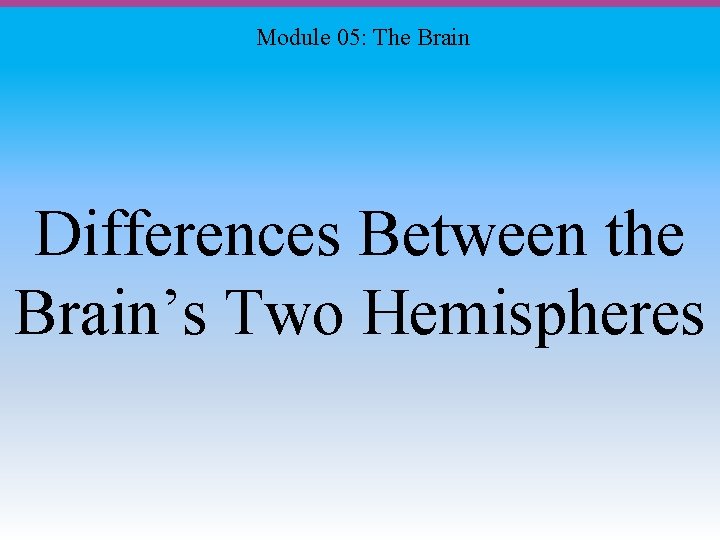 Module 05: The Brain Differences Between the Brain’s Two Hemispheres 