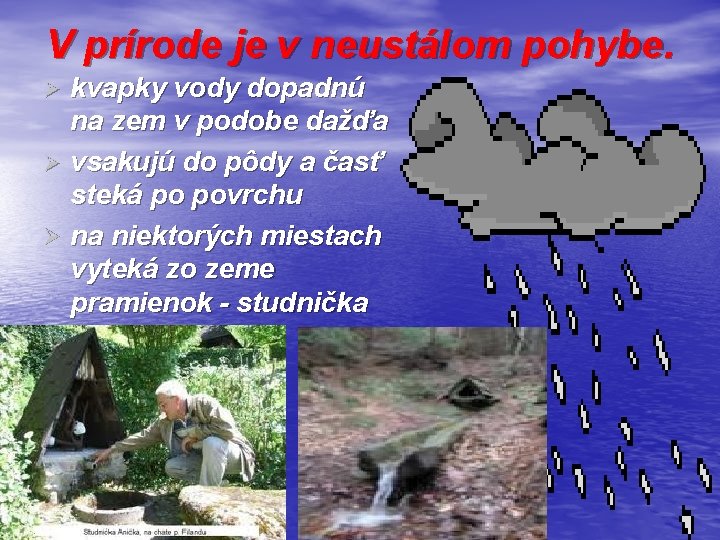V prírode je v neustálom pohybe. kvapky vody dopadnú na zem v podobe dažďa
