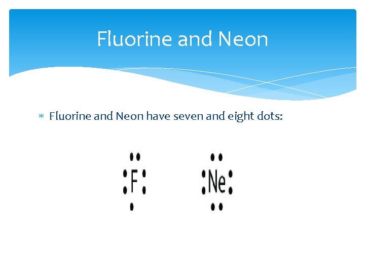 Fluorine and Neon have seven and eight dots:  Fluorine and Neon have seven and eight dots: