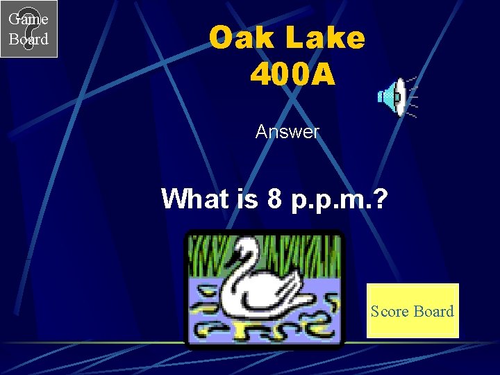 Game Board Oak Lake 400 A Answer What is 8 p. p. m. ?