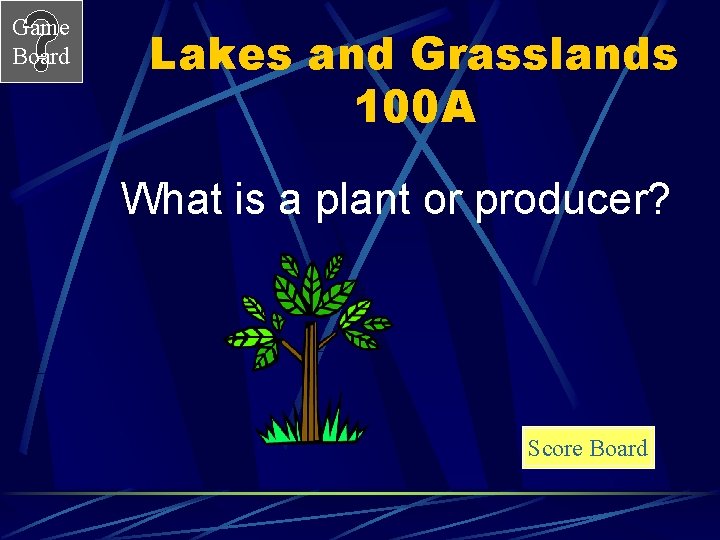Game Board Lakes and Grasslands 100 A What is a plant or producer? Score