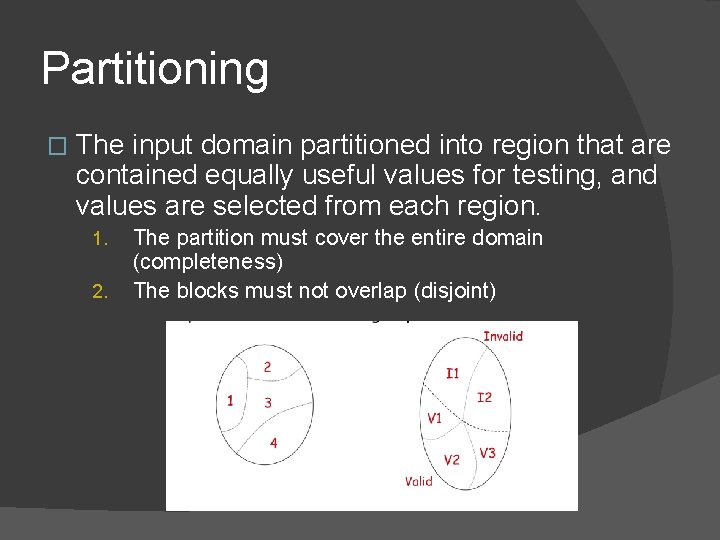 Partitioning � The input domain partitioned into region that are contained equally useful values