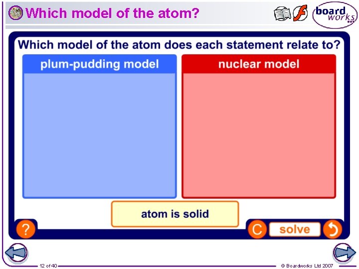 Which model of the atom? 12 of 40 © Boardworks Ltd 2007 