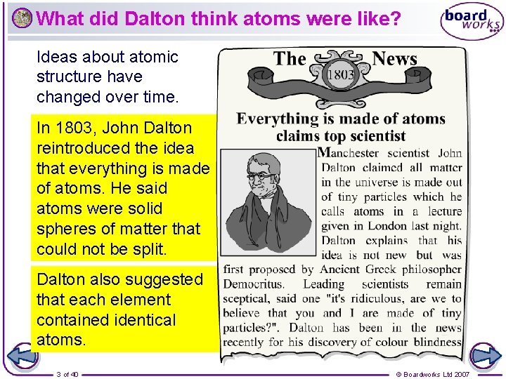 What did Dalton think atoms were like? Ideas about atomic structure have changed over