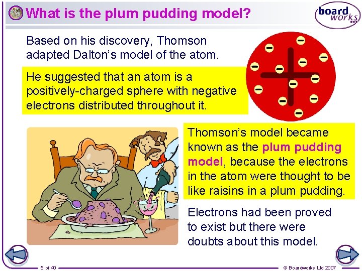 What is the plum pudding model? Based on his discovery, Thomson adapted Dalton’s model