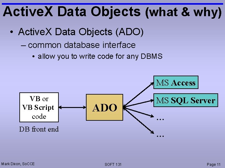 Active. X Data Objects (what & why) • Active. X Data Objects (ADO) –