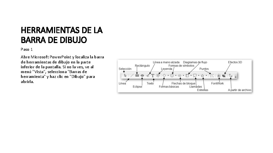 HERRAMIENTAS DE LA BARRA DE DIBUJO Paso 1 Abre Microsoft Power. Point y localiza
